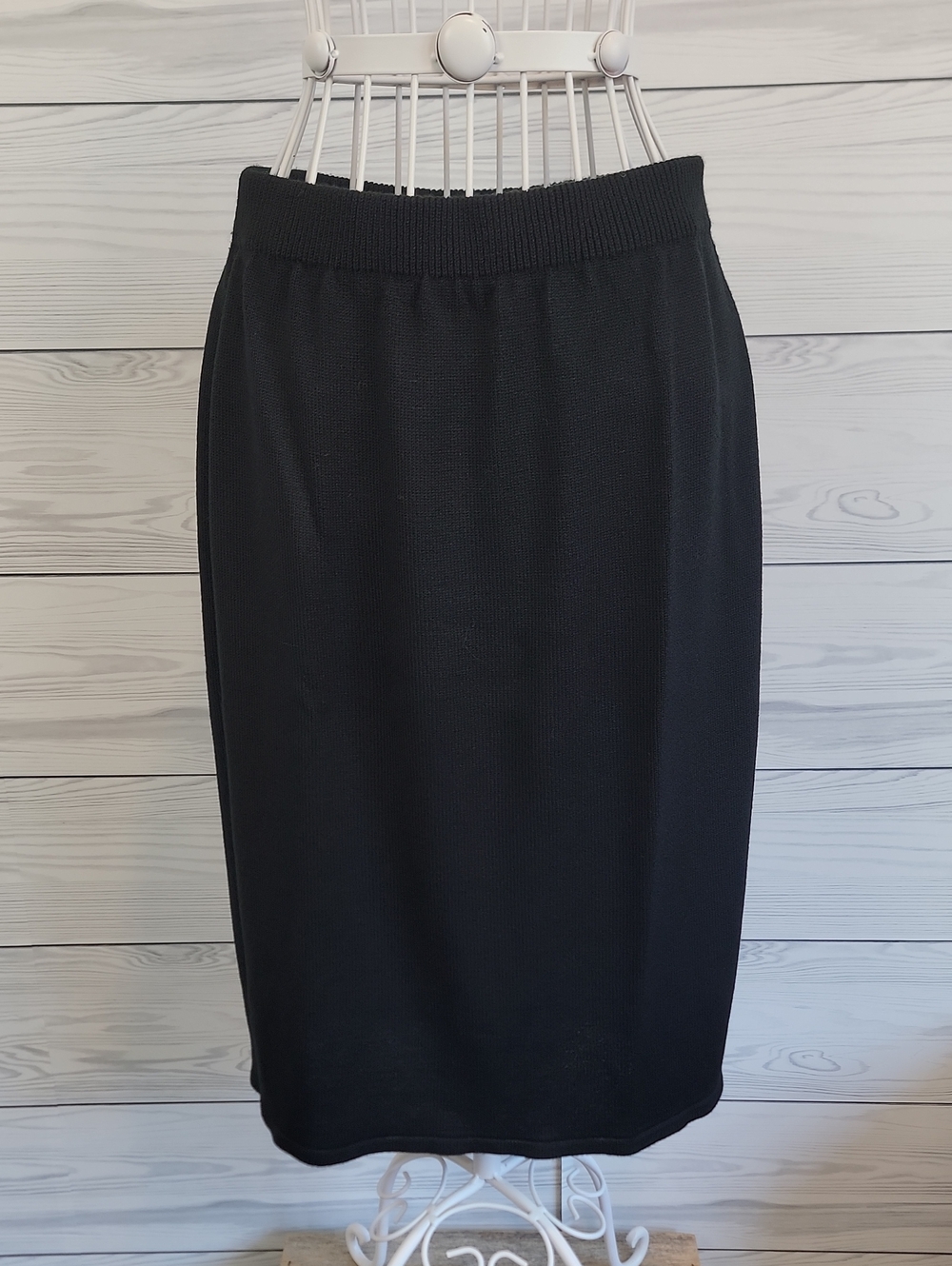 Vintage Black Knit Pencil Skirt Knee Length Womens Size 6